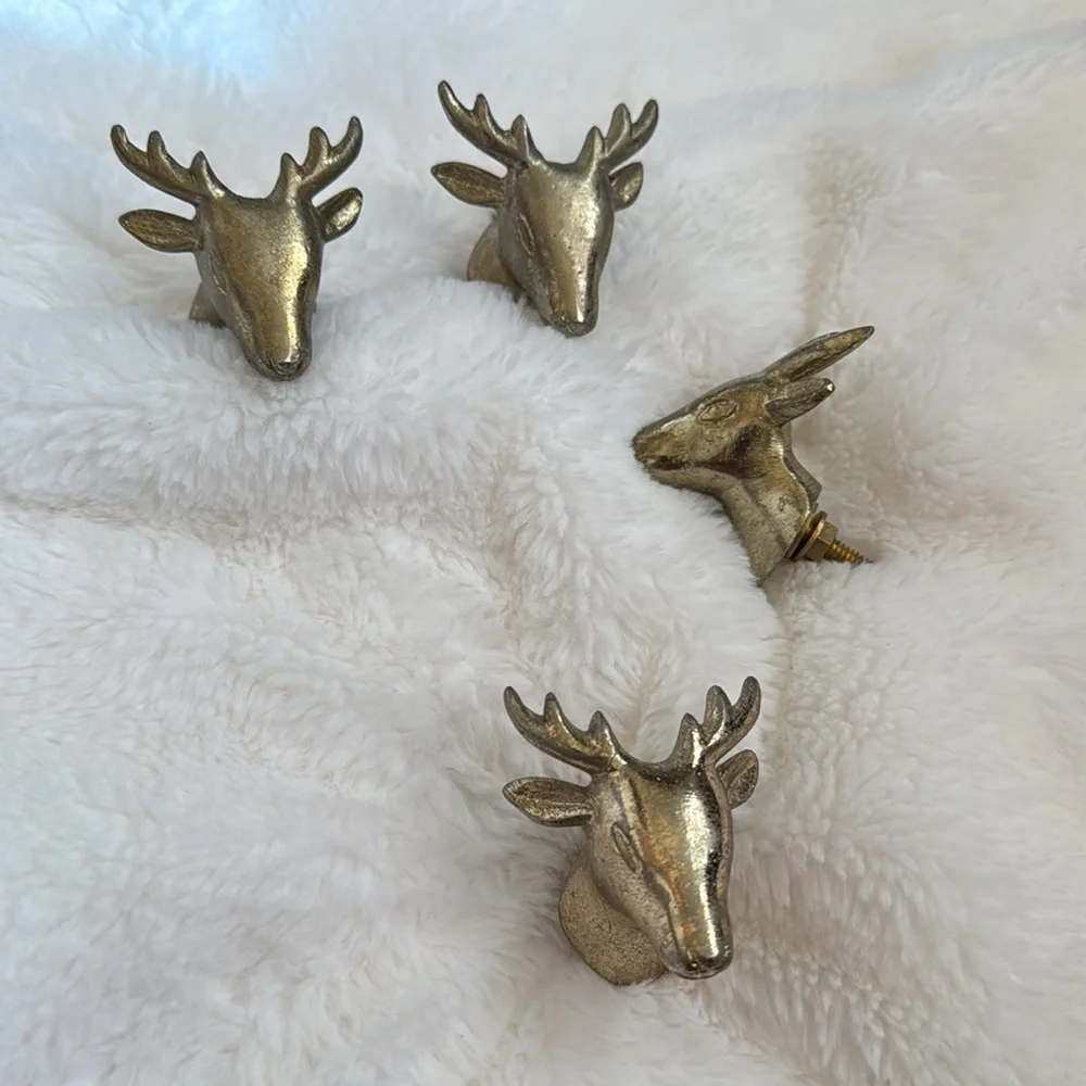 Set of Four Gold Deer Head Knobs